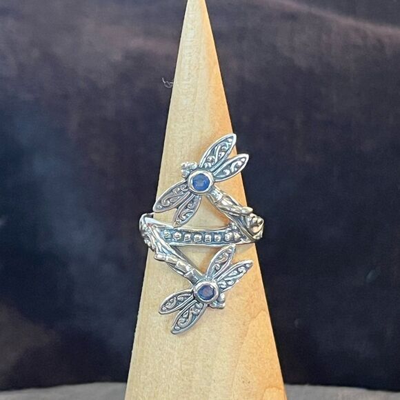 Elegant Sterling Silver Dragonfly Ring Kanchanaburi Blue Sapphires 0.25ctw - Picture 8 of 12